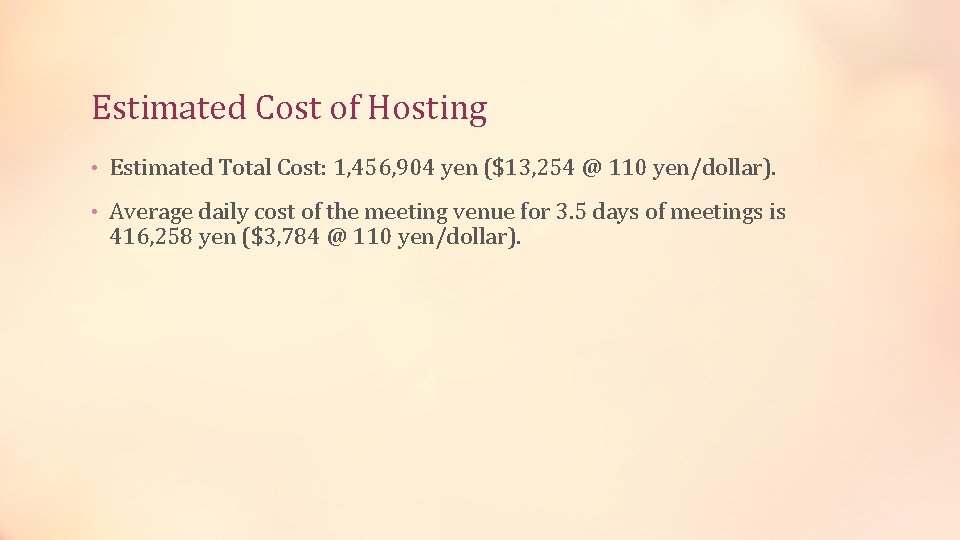 Estimated Cost of Hosting • Estimated Total Cost: 1, 456, 904 yen ($13, 254