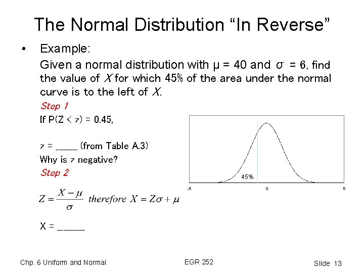 The Normal Distribution “In Reverse” • Example: Given a normal distribution with μ =