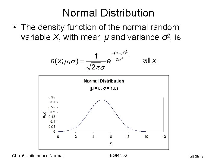 Normal Distribution • The density function of the normal random variable X, with mean