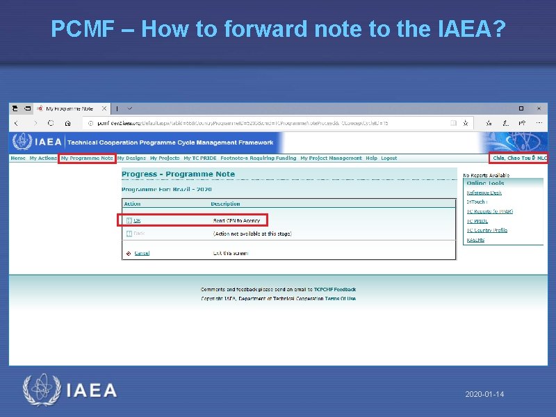 PCMF – How to forward note to the IAEA? 2020 -01 -14 