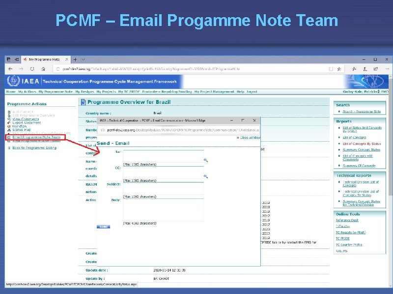 PCMF – Email Progamme Note Team 5/6/2009 