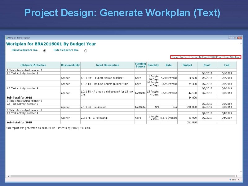 Project Design: Generate Workplan (Text) 