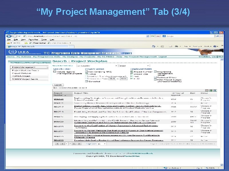 “My Project Management” Tab (3/4) 