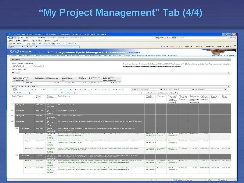 “My Project Management” Tab (4/4) 