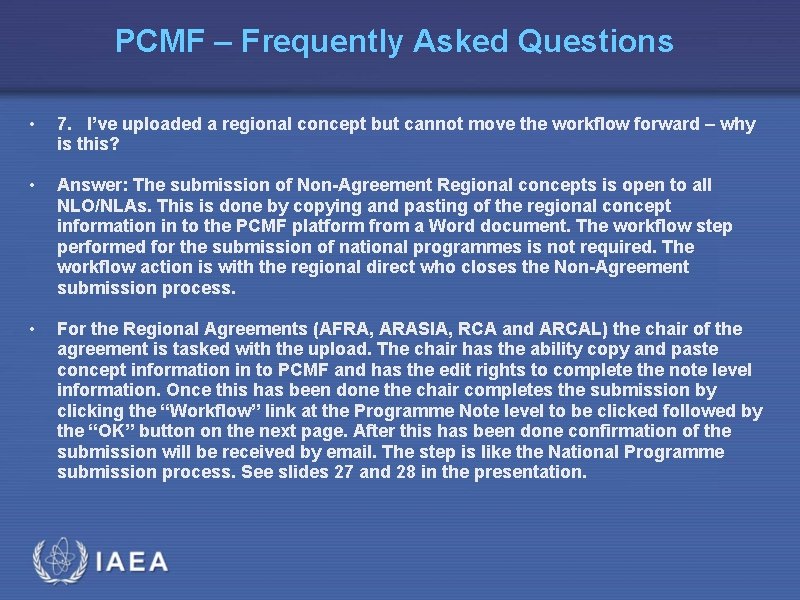 PCMF – Frequently Asked Questions • 7. I’ve uploaded a regional concept but cannot