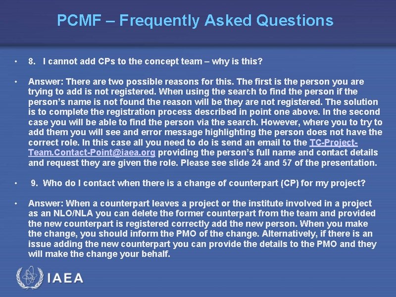 PCMF – Frequently Asked Questions • 8. I cannot add CPs to the concept