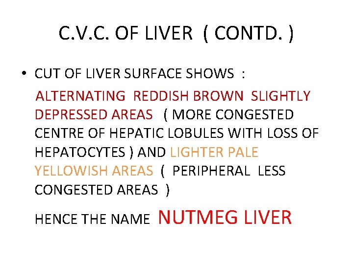 C. V. C. OF LIVER ( CONTD. ) • CUT OF LIVER SURFACE SHOWS