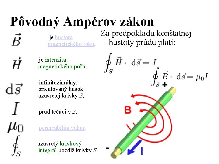 Pôvodný Ampérov zákon je hustota magnetického toku, je intenzita magnetického poľa, infinitezimálny, orientovaný kúsok