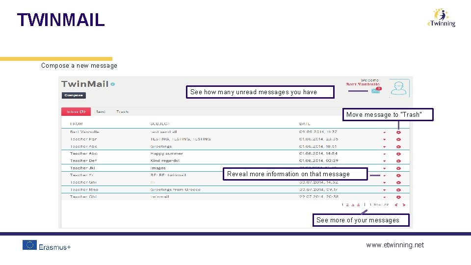 TWINMAIL Compose a new message See how many unread messages you have Move message