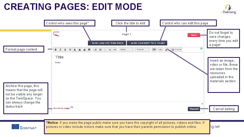 CREATING PAGES: EDIT MODE Control who sees this page* Click the title to edit