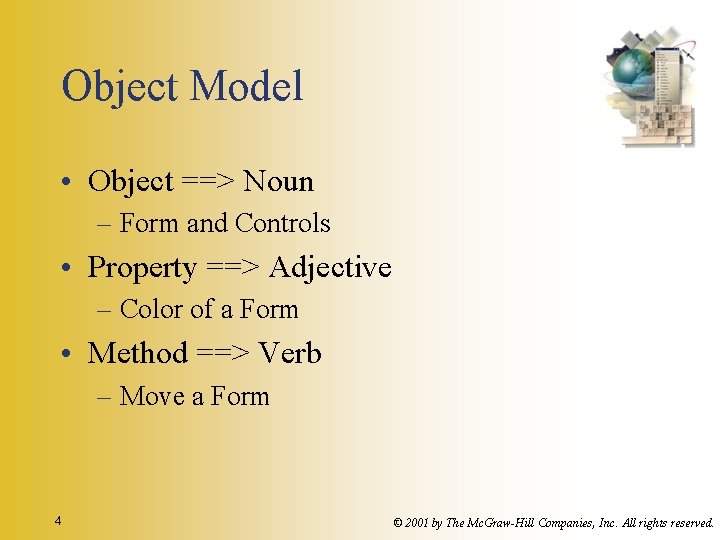 Object Model • Object ==> Noun – Form and Controls • Property ==> Adjective