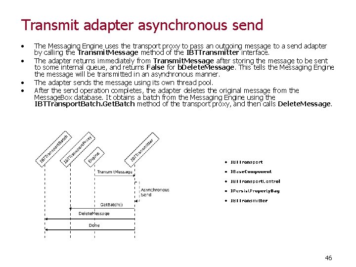 Transmit adapter asynchronous send • • The Messaging Engine uses the transport proxy to