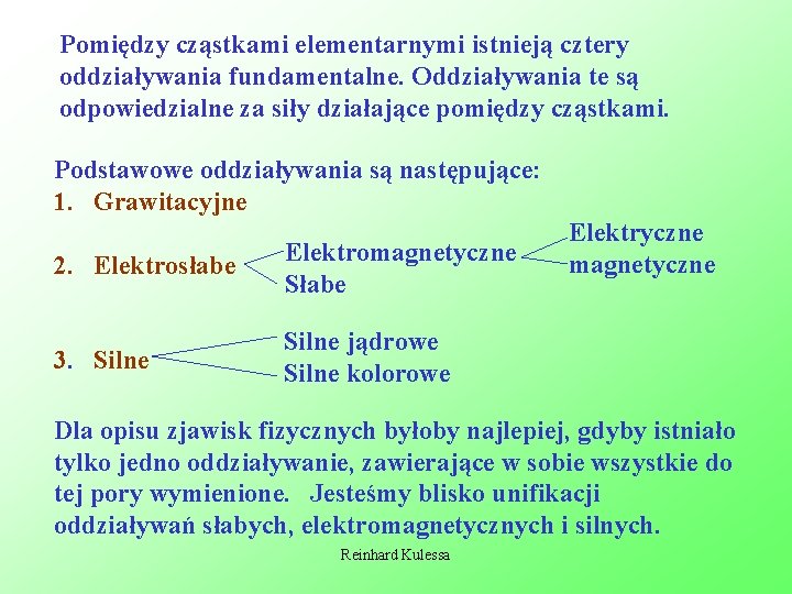 Pomiędzy cząstkami elementarnymi istnieją cztery oddziaływania fundamentalne. Oddziaływania te są odpowiedzialne za siły działające