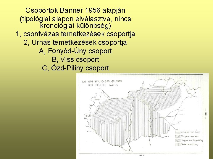 Csoportok Banner 1956 alapján (tipológiai alapon elválasztva, nincs kronológiai különbség) 1, csontvázas temetkezések csoportja