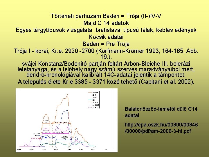 Történeti párhuzam Baden = Trója (II-)IV-V Majd C 14 adatok Egyes tárgytípusok vizsgálata :