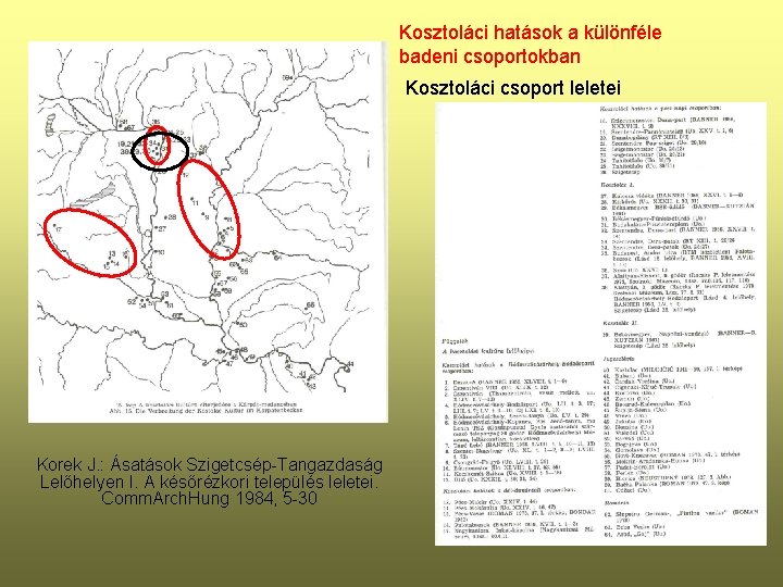 Kosztoláci hatások a különféle badeni csoportokban Kosztoláci csoport leletei Korek J. : Ásatások Szigetcsép-Tangazdaság