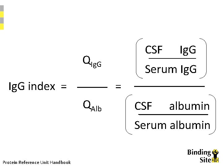 CSF Ig. G QIg. G Serum Ig. G = Ig. G index = QAlb