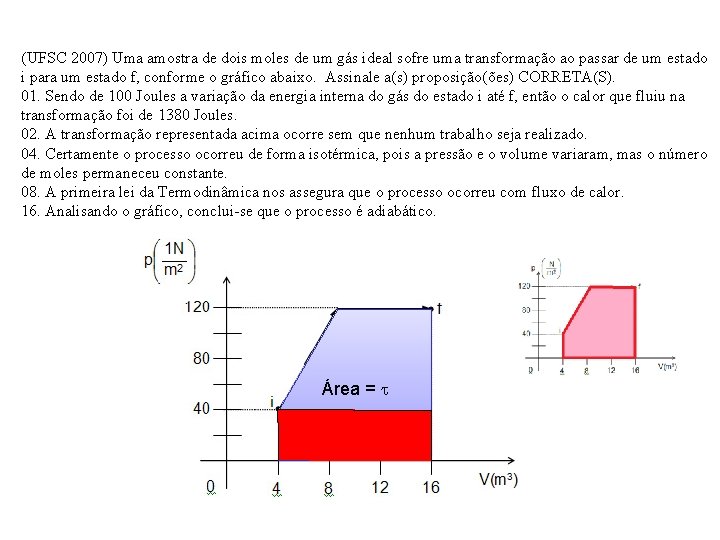 (UFSC 2007) Uma amostra de dois moles de um gás ideal sofre uma transformação