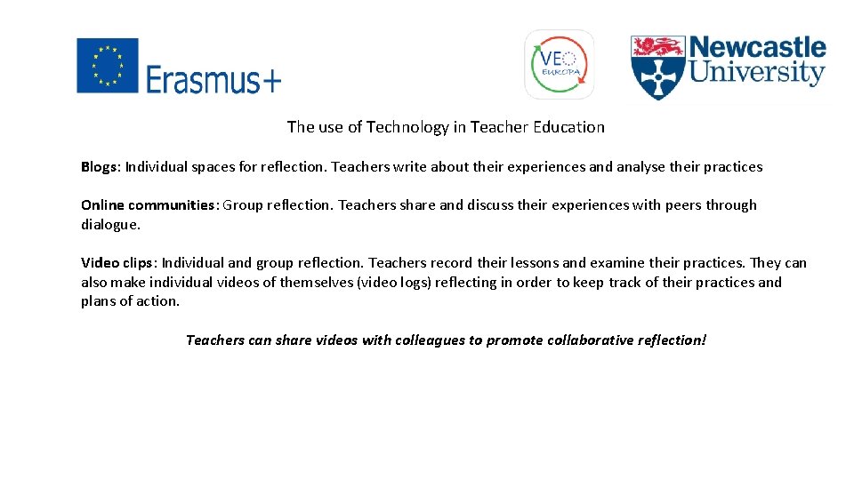 The use of Technology in Teacher Education Blogs: Individual spaces for reflection. Teachers write