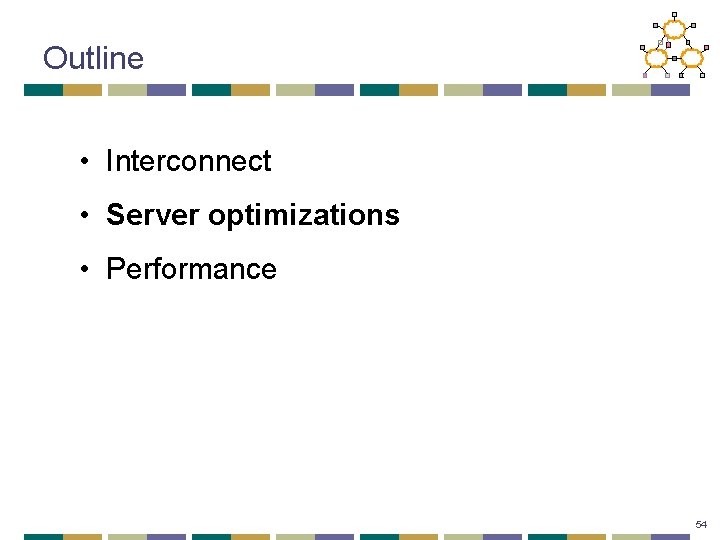 Outline • Interconnect • Server optimizations • Performance 54 