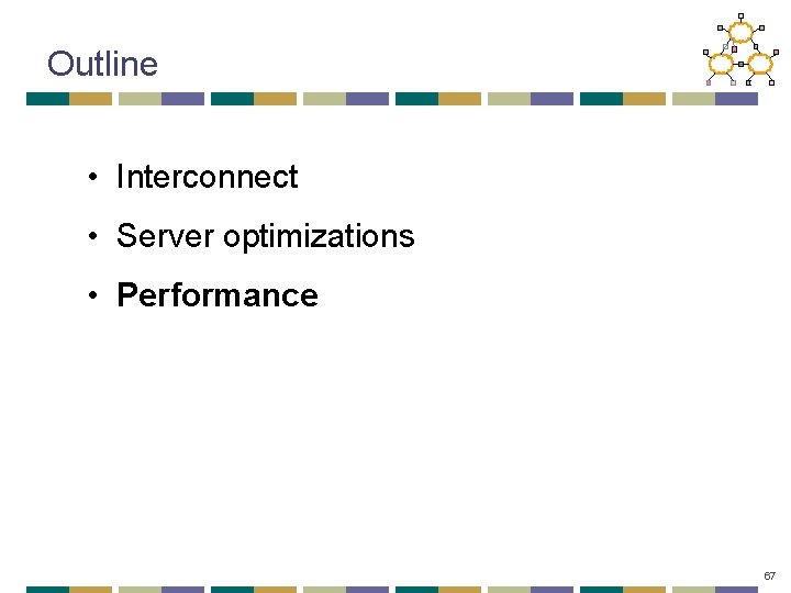 Outline • Interconnect • Server optimizations • Performance 67 