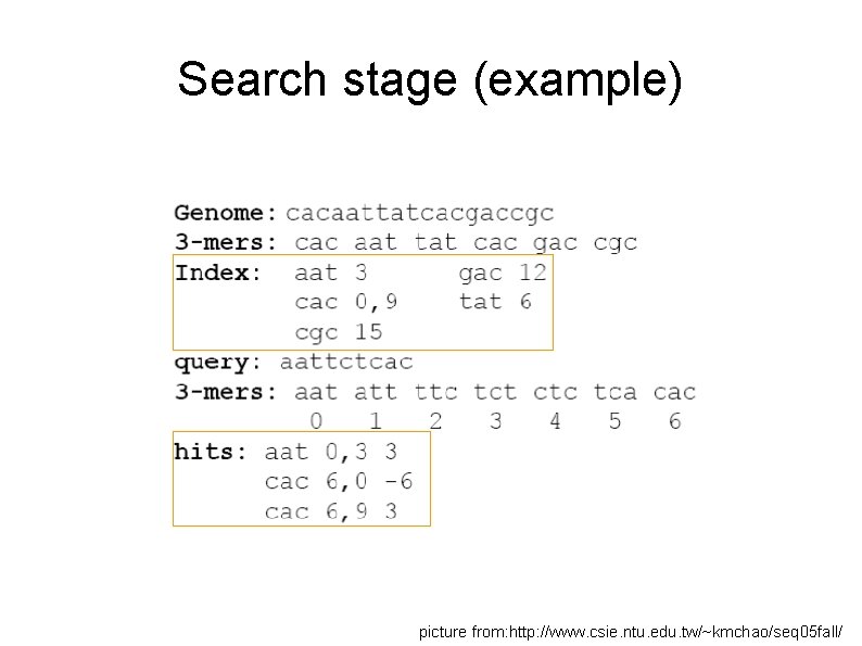 Search stage (example) picture from: http: //www. csie. ntu. edu. tw/~kmchao/seq 05 fall/ 