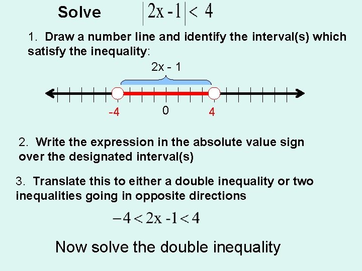 Solve 1. Draw a number line and identify the interval(s) which satisfy the inequality: