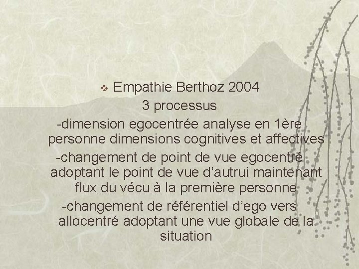 Empathie Berthoz 2004 3 processus -dimension egocentrée analyse en 1ère personne dimensions cognitives et