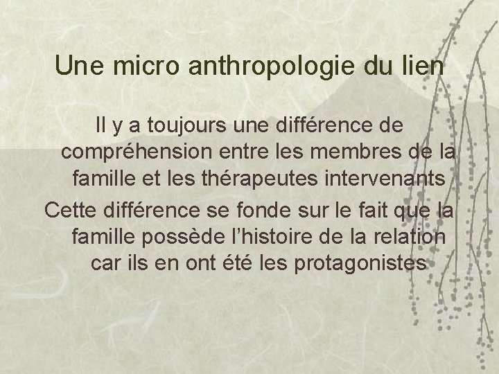 Une micro anthropologie du lien Il y a toujours une différence de compréhension entre