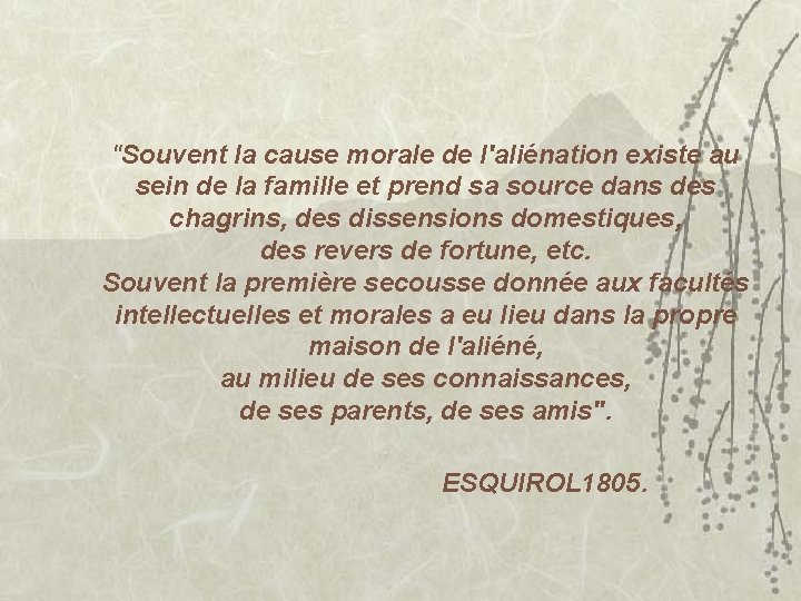 "Souvent la cause morale de l'aliénation existe au sein de la famille et prend