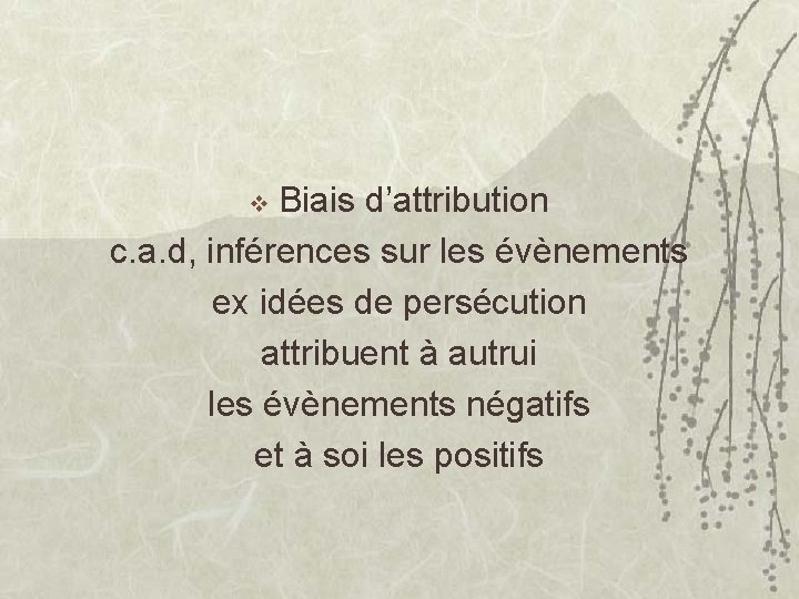 Biais d’attribution c. a. d, inférences sur les évènements ex idées de persécution attribuent