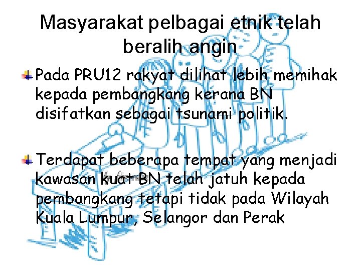 Masyarakat pelbagai etnik telah beralih angin Pada PRU 12 rakyat dilihat lebih memihak kepada