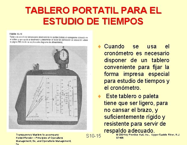 TABLERO PORTATIL PARA EL ESTUDIO DE TIEMPOS Transparency Masters to accompany Heizer/Render – Principles