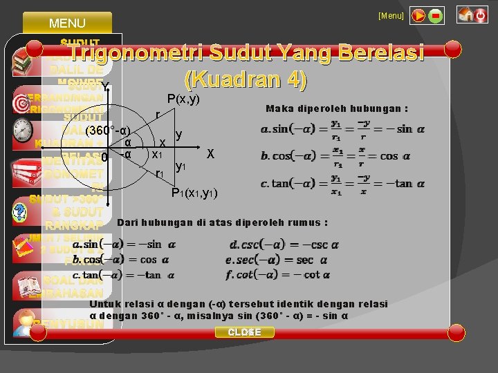 [Menu] MENU SUDUT, RADIAN & DALIL DE MOIVRE SUDUT Y Trigonometri Sudut Yang Berelasi
