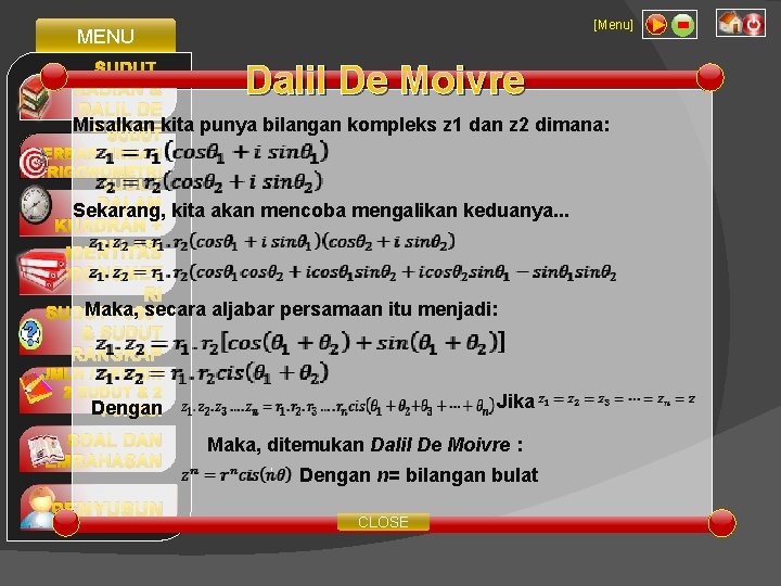  [Menu] MENU SUDUT, RADIAN & DALIL DE Misalkan kita punya bilangan kompleks z