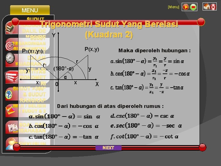 [Menu] MENU SUDUT, RADIAN & DALIL DE Y MOIVRE SUDUT Trigonometri Sudut Yang Berelasi