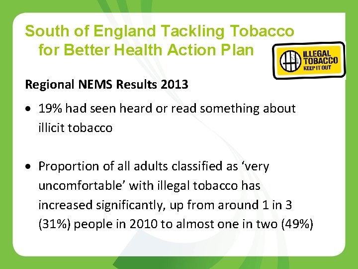 South of England Tackling Tobacco for Better Health Action Plan Regional NEMS Results 2013