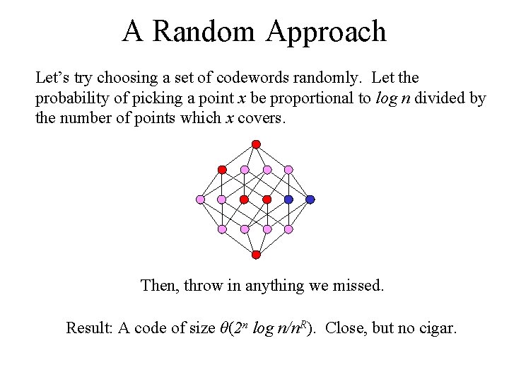 A Random Approach Let’s try choosing a set of codewords randomly. Let the probability
