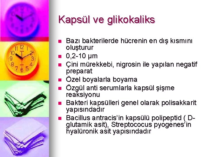 Kapsül ve glikokaliks n n n n Bazı bakterilerde hücrenin en dış kısmını oluşturur