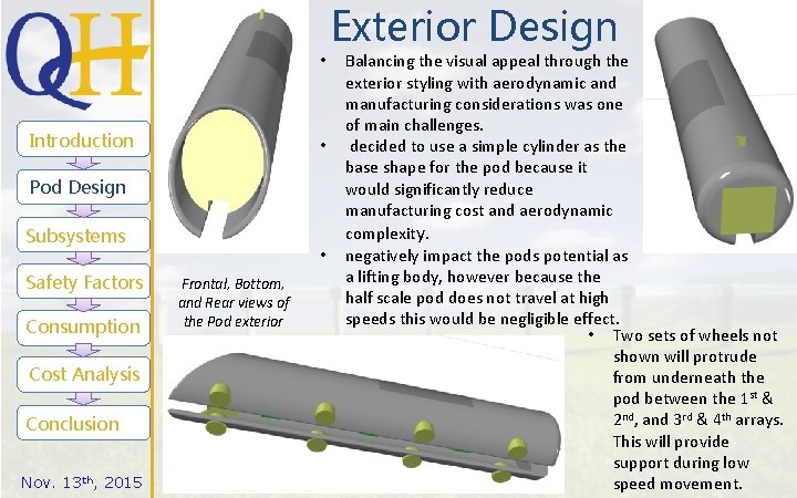  • Introduction • Pod Design Subsystems Safety Factors Consumption Cost Analysis Conclusion Nov.