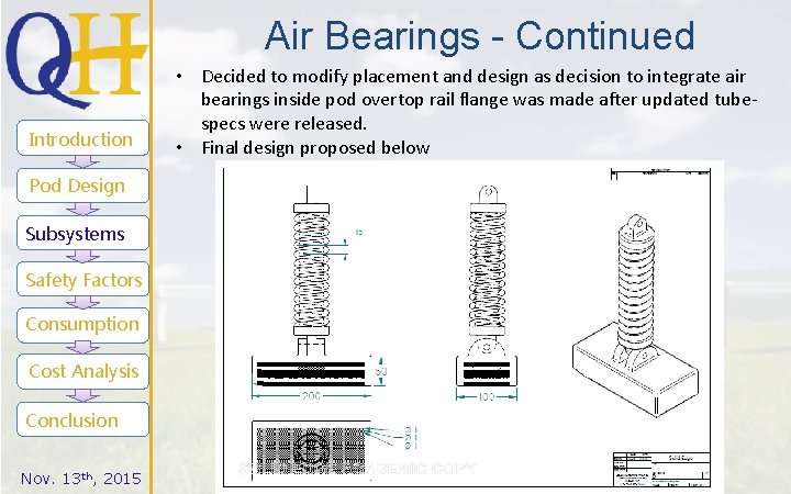 Air Bearings - Continued Introduction • Decided to modify placement and design as decision