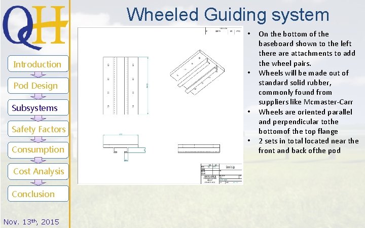 Wheeled Guiding system • Introduction • Pod Design Subsystems • Safety Factors Consumption Cost