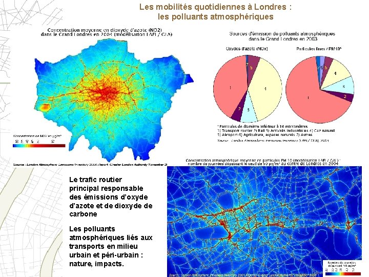 Les mobilités quotidiennes à Londres : les polluants atmosphériques Le trafic routier principal responsable