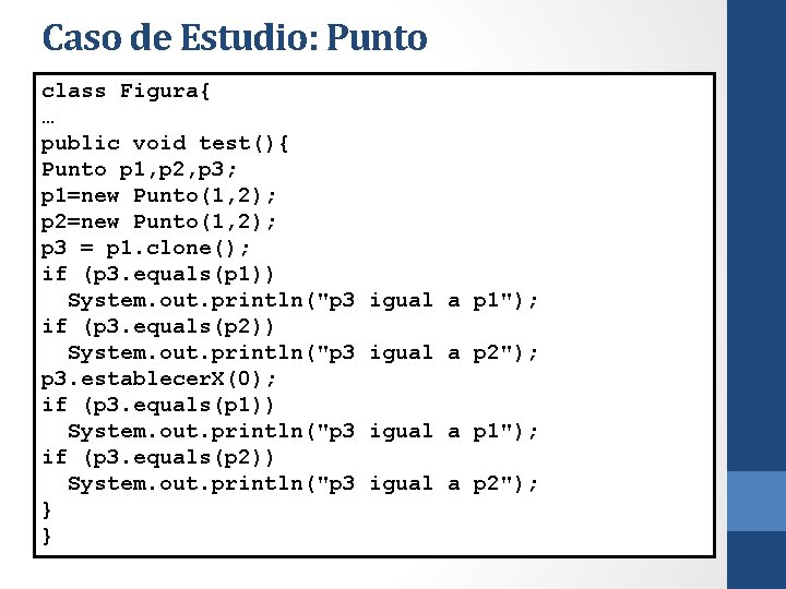 Caso de Estudio: Punto class Figura{ … public void test(){ Punto p 1, p