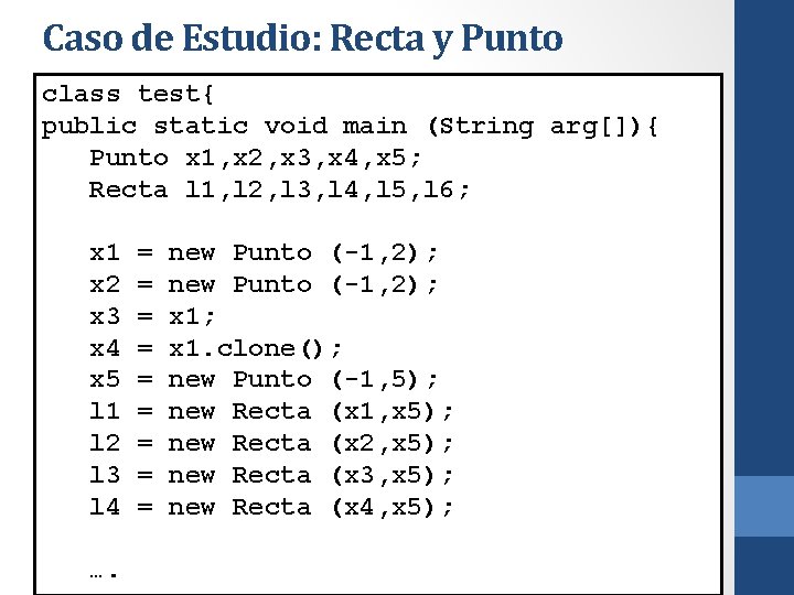 Caso de Estudio: Recta y Punto class test{ public static void main (String arg[]){