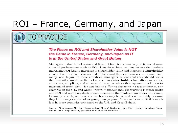 ROI – France, Germany, and Japan 27 