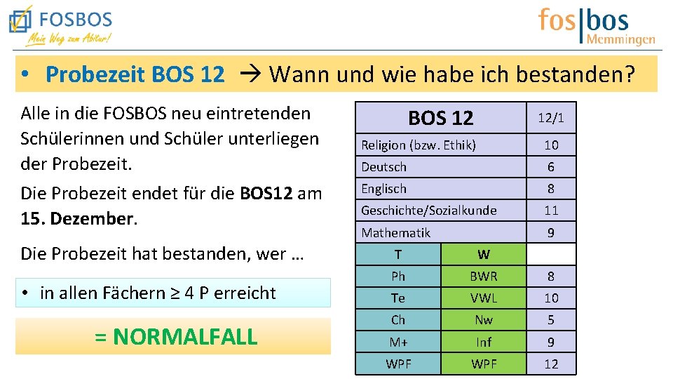  • Probezeit BOS 12 Wann und wie habe ich bestanden? Alle in die