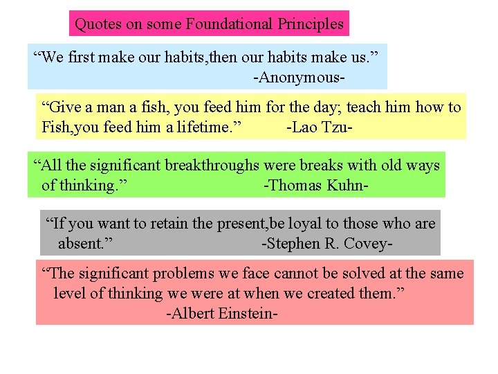 Quotes on some Foundational Principles “We first make our habits, then our habits make