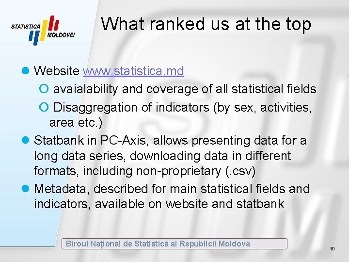 What ranked us at the top l Website www. statistica. md ¡ avaialability and