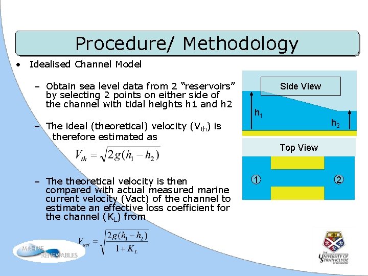 Procedure/ Methodology • Idealised Channel Model – Obtain sea level data from 2 “reservoirs”